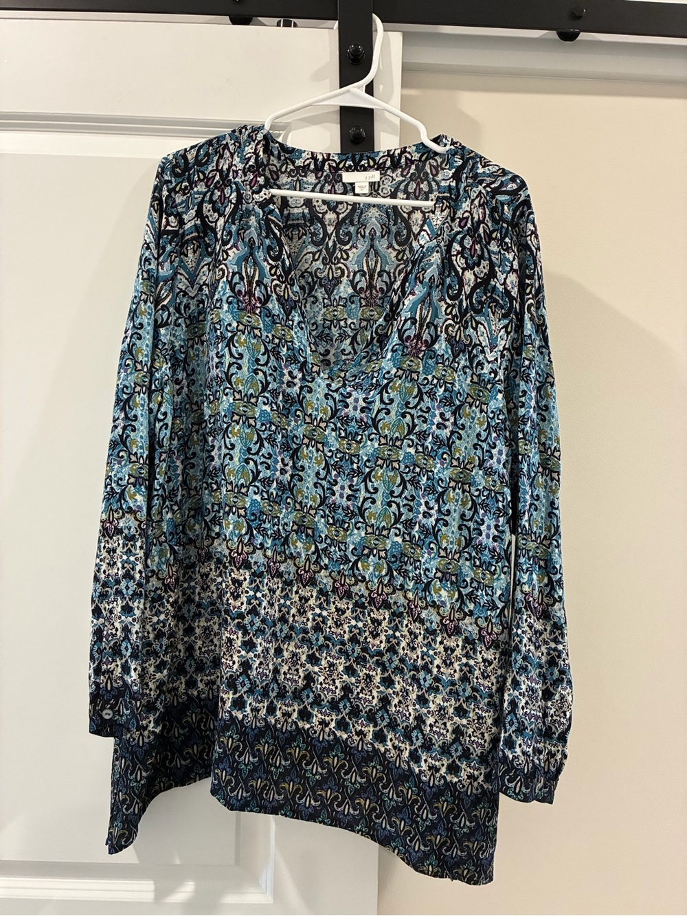 J. Jill Blue & Teal Patterned V-Neck Tunic